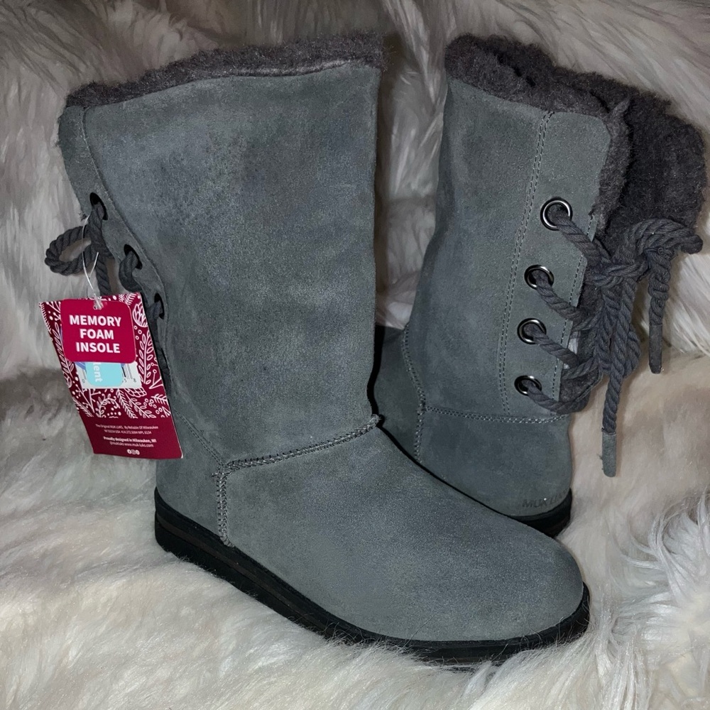 Muk Luks Water-Repellent Suede Mid Winter Boots Ziggy Rodeo Gray